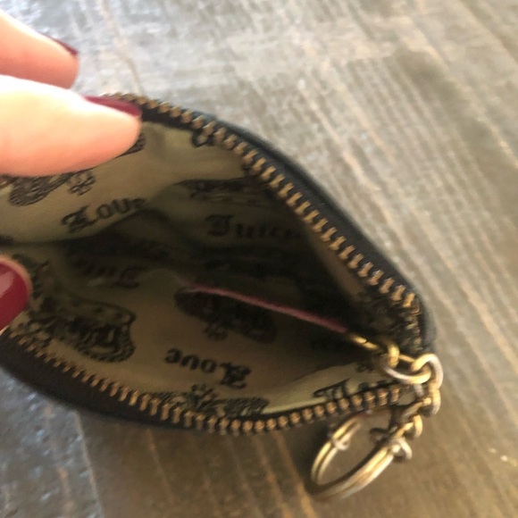 Juicy Couture Black Coin Purse with Brass Emblem & Black Tassel Leather 3"x4.75" - Picture 4 of 9